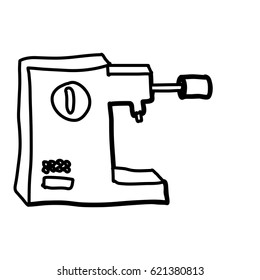 monochrome contour hand drawn with coffee maker in side view vector illustration