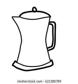 monochrome contour hand drawn of metallic kettle of coffee with handle vector illustration
