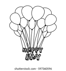 monochrome contour of happy day celebration balloons vector illustration