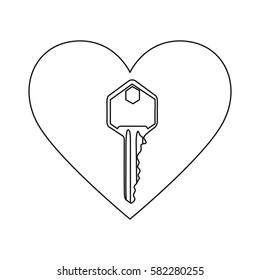 monochrome contour with heart frame with key vector illustration