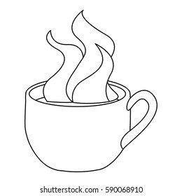 monochrome contour with hot cup of coffee close up vector illustration
