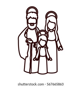 monochrome contour with jesus child and virgin mary and saint joseph