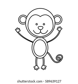 monochrome contour with male monkey vector illustration