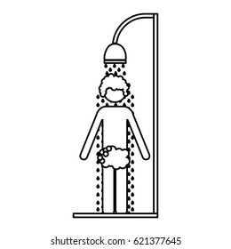 monochrome contour of man in the shower vector illustration