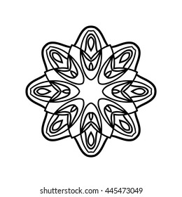 Monochrome contour mandala. Ethnic decorative elements. Hand drawn background. Islam, Arabic, Indian, ottoman motifs. Vintage decorative elements. Oriental pattern. 
