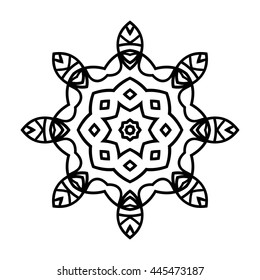 Monochrome contour mandala. Ethnic decorative elements. Hand drawn background. Islam, Arabic, Indian, ottoman motifs. Vintage decorative elements. Oriental pattern. 