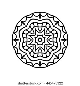Monochrome contour mandala. Ethnic decorative elements. Hand drawn background. Islam, Arabic, Indian, ottoman motifs. Vintage decorative elements. Oriental pattern. 