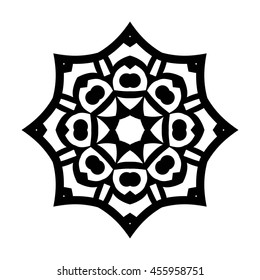 Monochrome contour mandala. Ethnic decorative elements. Hand drawn background. Islam, Arabic, Indian, ottoman motifs. Vintage decorative elements. Oriental pattern.