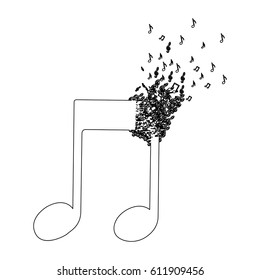 monochrome contour of musical note with top fading vector illustration