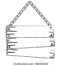 monochrome contour of old wooden sign board with chains vector illustration