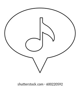 monochrome contour of oval speech with musical note icon vector illustration