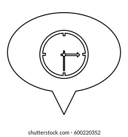monochrome contour of oval speech with wall clock vector illustration