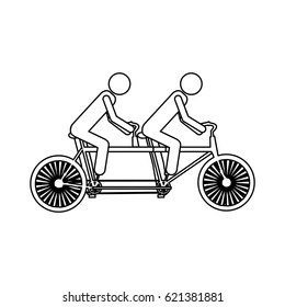 monochrome contour pictogram of men in tandem bicycle vector illustration
