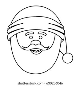 monochrome contour of santa claus face with christmas hat in closeup vector illustration