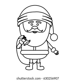 monochrome contour of santa claus with gift bag vector illustration