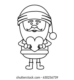 monochrome contour of santa claus with heart in hands vector illustration