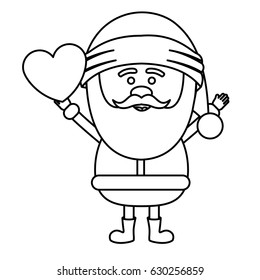 monochrome contour of santa claus with open arms and holding heart in hand vector illustration