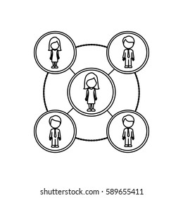 monochrome contour schematic with faceless working groups vector illustration