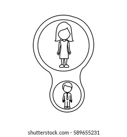 monochrome contour schematic with mom and son faceless vector illustration