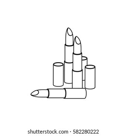monochrome contour with set lipstick vector illustration
