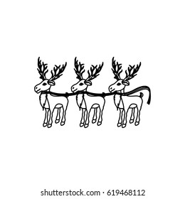 monochrome contour of set of three reindeers vector illustration