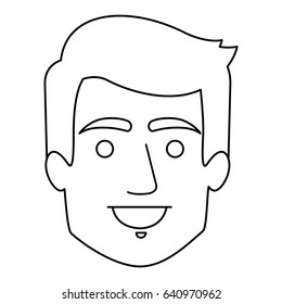 monochrome contour of smiling man face with short hair style vector illustration