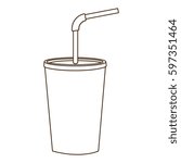 monochrome contour of soda with straw vector illustration