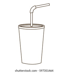 monochrome contour of soda with straw vector illustration