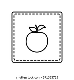 monochrome contour square and dotted line with apple fruit vector illustration