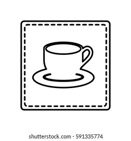monochrome contour square and dotted line with coffee cup vector illustration