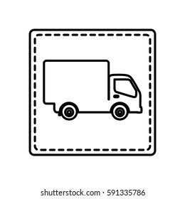 monochrome contour square and dotted line with truck vector illustration