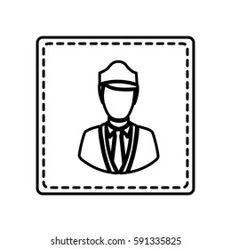 monochrome contour square and dotted line with flight attendant vector illustration