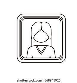 monochrome contour square with half body woman with long hair without face