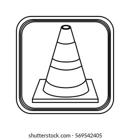 monochrome contour square with striped traffic cone