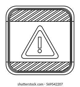 monochrome contour square with triangle exclamation sign and border striped