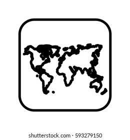 monochrome contour square with world map vector illustration