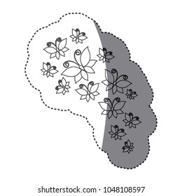 monochrome contour sticker with background of butterflies