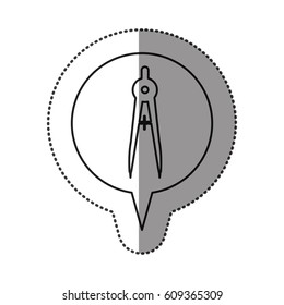 monochrome contour sticker with drawing compass icon in circular speech vector illustration