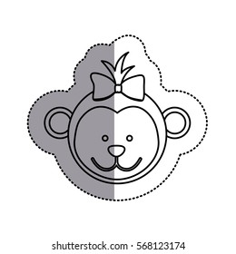 monochrome contour sticker with female monkey head and middle shadow