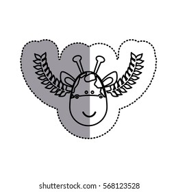 monochrome contour sticker with giraffe head and olive branchs and middle shadow