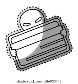monochrome contour sticker with hacker stealing credit card