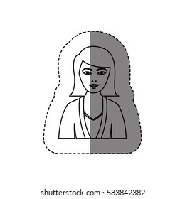 monochrome contour sticker with half body woman with jacket and short hair without face vector illustration