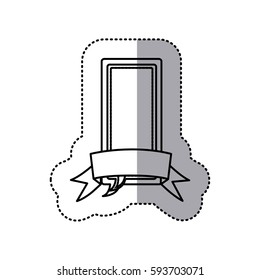 monochrome contour sticker of large rectangle dialog box design with ribbon vector illustration