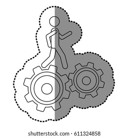 monochrome contour sticker with man over two pinions vector illustration