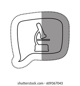 monochrome contour sticker with microscope icon in square speech vector illustration