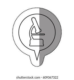 monochrome contour sticker with microscope icon in circular speech vector illustration