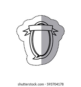 monochrome contour sticker of oval balloon dialog box design with ribbon vector illustration