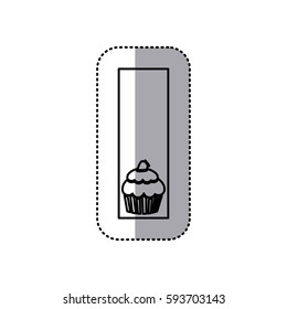 monochrome contour sticker with rectangle frame with silhouette cupcake dessert icon vector illustration