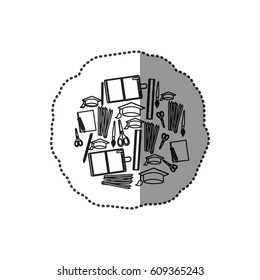 monochrome contour sticker with set formed by study icons vector illustration