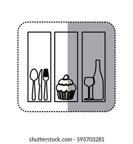 monochrome contour sticker with set frames with silhouettes cupcake and culinary elements vector illustration